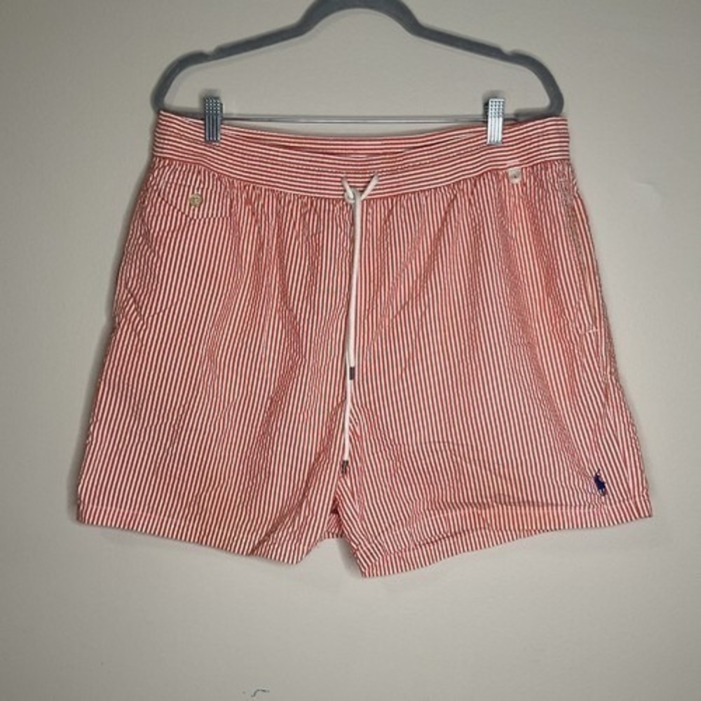 VTG Polo Ralph Lauren Swimwear White/Pink Striped Swimming Shorts Men 2XL China